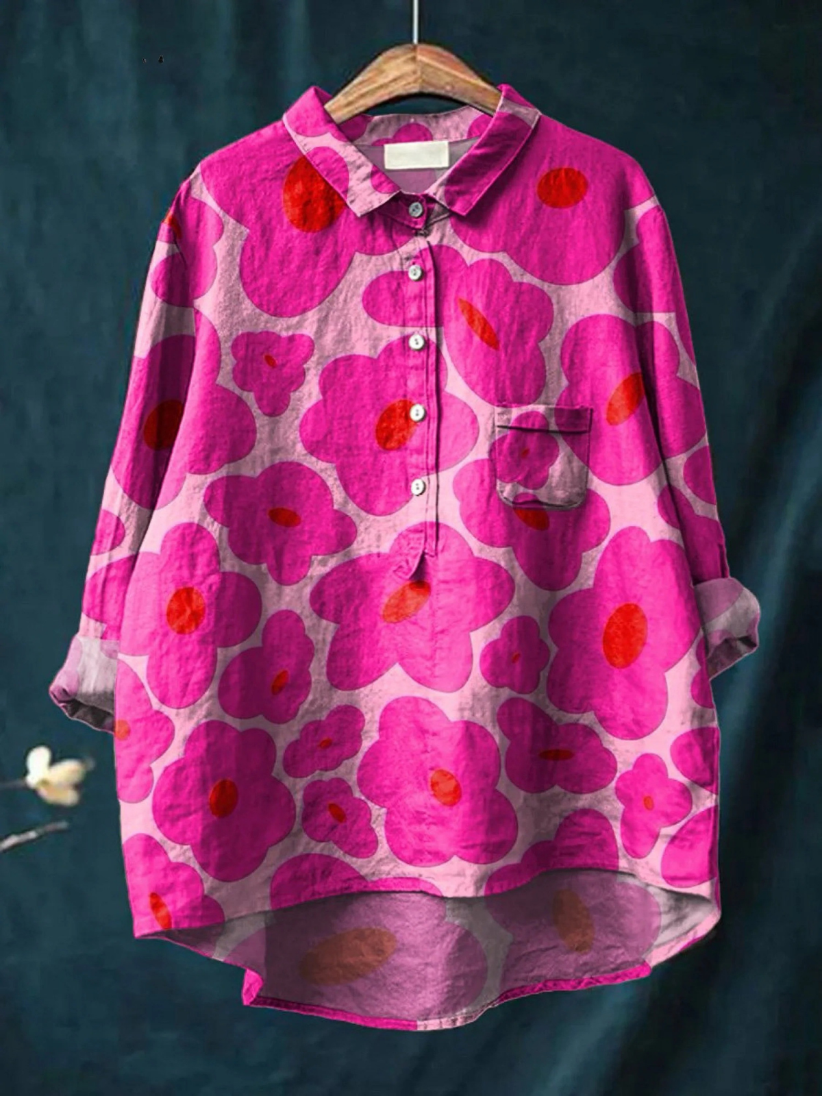 Amayah | Vibrant Pink Floral Pattern Printed Women's Casual Shirt