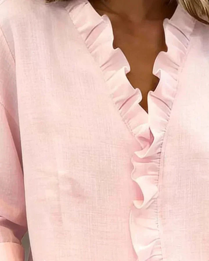 Chiara™ | Blouse with V-neck and delicate ruffles