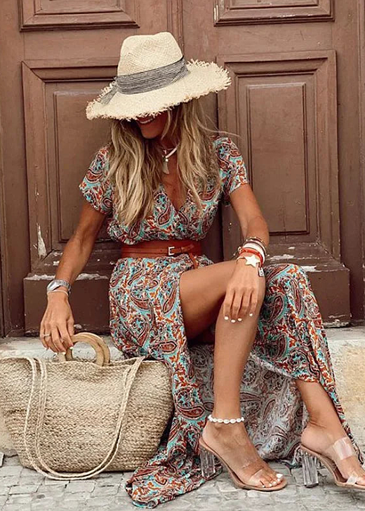 Justine™ – Flowing Bohemian Long Dress with Belt