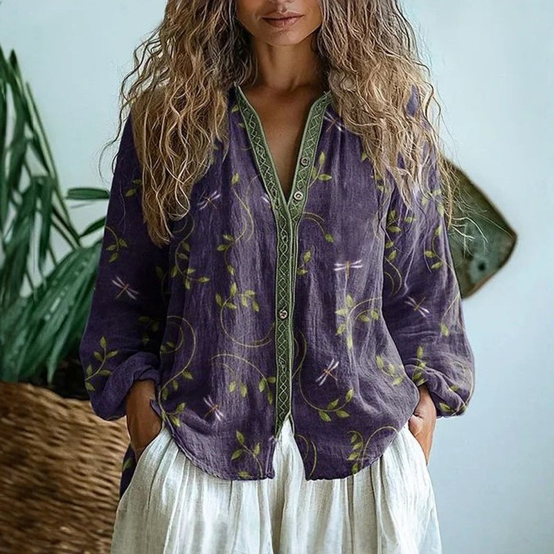Ambre™ | Vintage Leaf Print Blouse