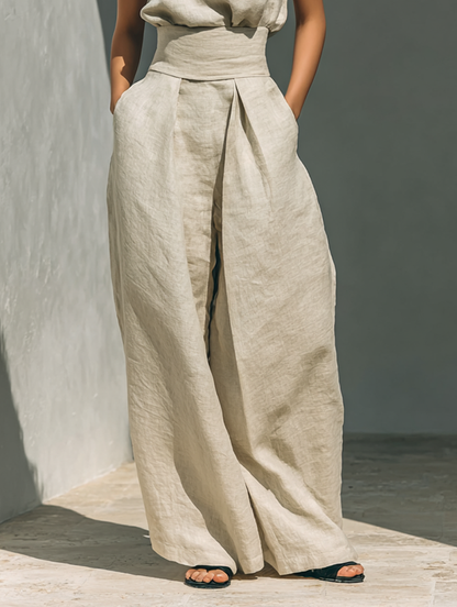 Maria - Set with a Top and Wide Pants Made of Cotton and Linen in a Minimalist Style for Women