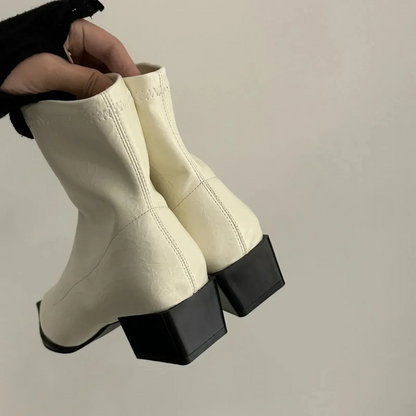 Women's Ankle Boots - Pointed Toe and Block Heel