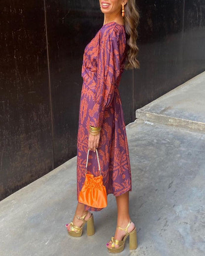 Isadora™ – Elegant Midi Dress with Timeless Charm Print