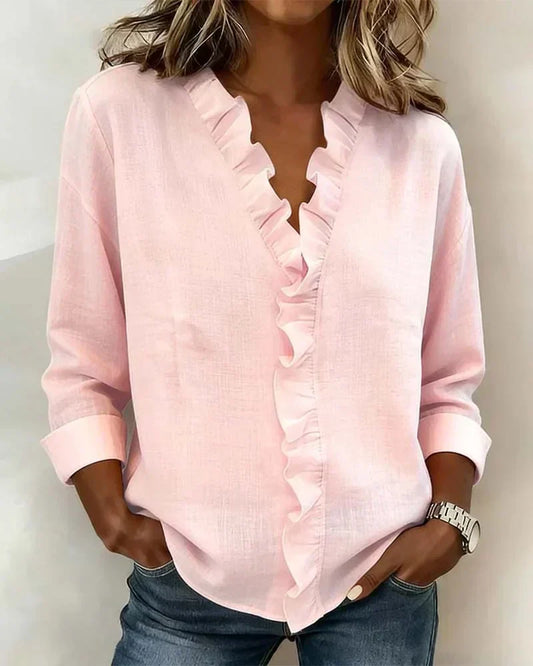 Chiara™ | Blouse with V-neck and delicate ruffles