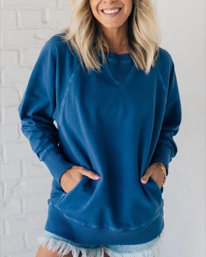 VIOLA - Ribbed Accent Pocketed Sweater