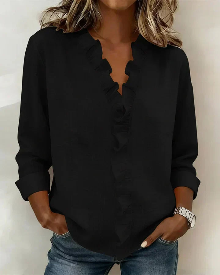 Chiara™ | Blouse with V-neck and delicate ruffles