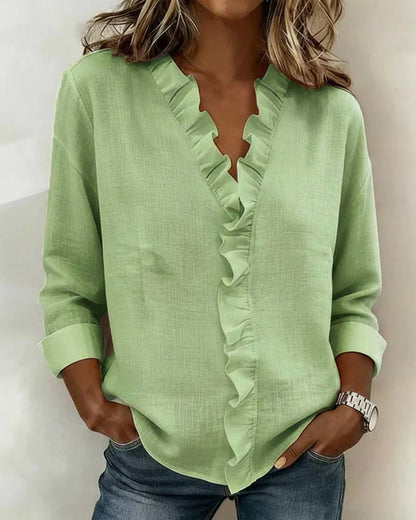 Chiara™ | Blouse with V-neck and delicate ruffles