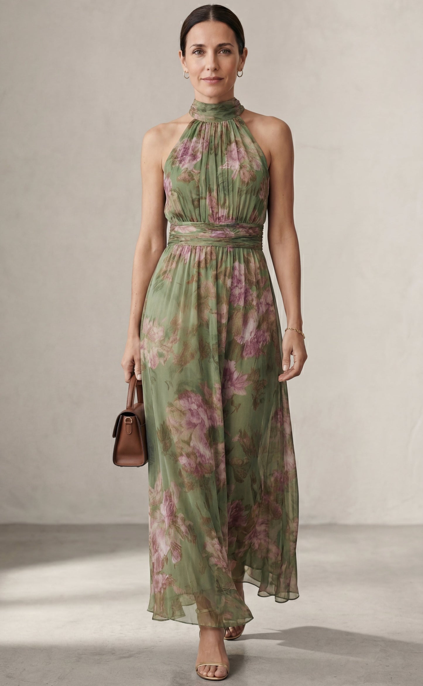 Livia™| Elegant floral halter maxi dress