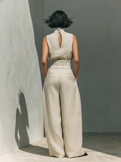 Maria - Set with a Top and Wide Pants Made of Cotton and Linen in a Minimalist Style for Women