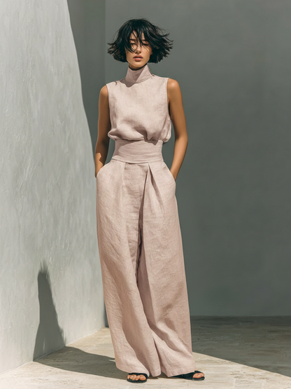 Maria - Set with a Top and Wide Pants Made of Cotton and Linen in a Minimalist Style for Women