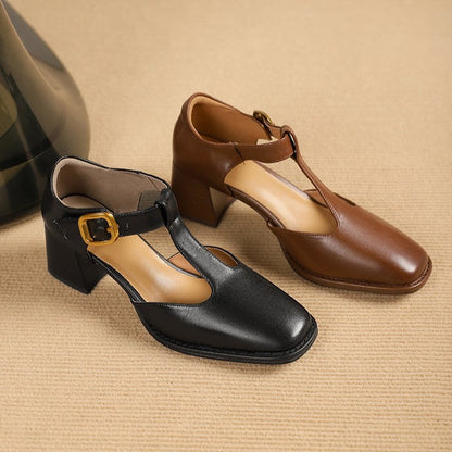 Marcele T-Strap Leather Pumps