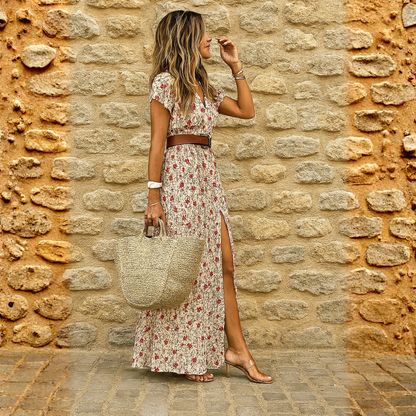 Justine™ – Flowing Bohemian Long Dress with Belt