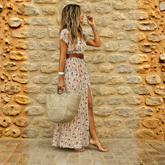 Justine™ – Flowing Bohemian Long Dress with Belt