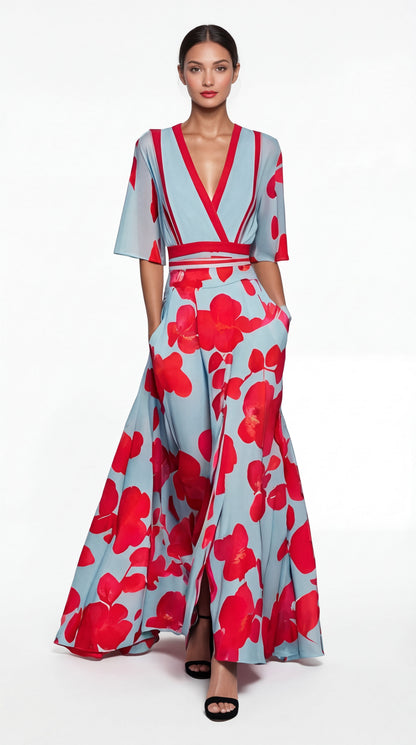 Valentina | Elegant Long Dress with Deep V-Neck