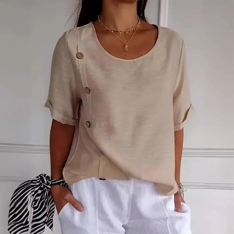 Elina™ | Button-Drape Elegant Blouse