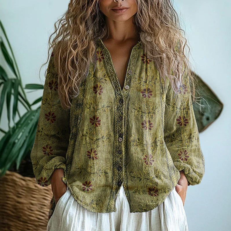 Ambre™ | Vintage Leaf Print Blouse
