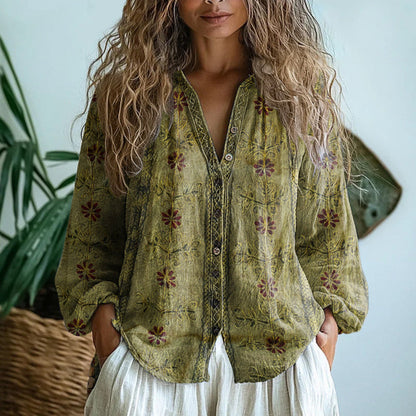 Ambre™ | Vintage Leaf Print Blouse