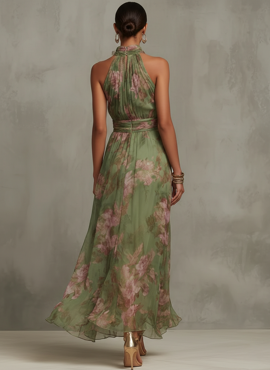Livia™| Elegant floral halter maxi dress