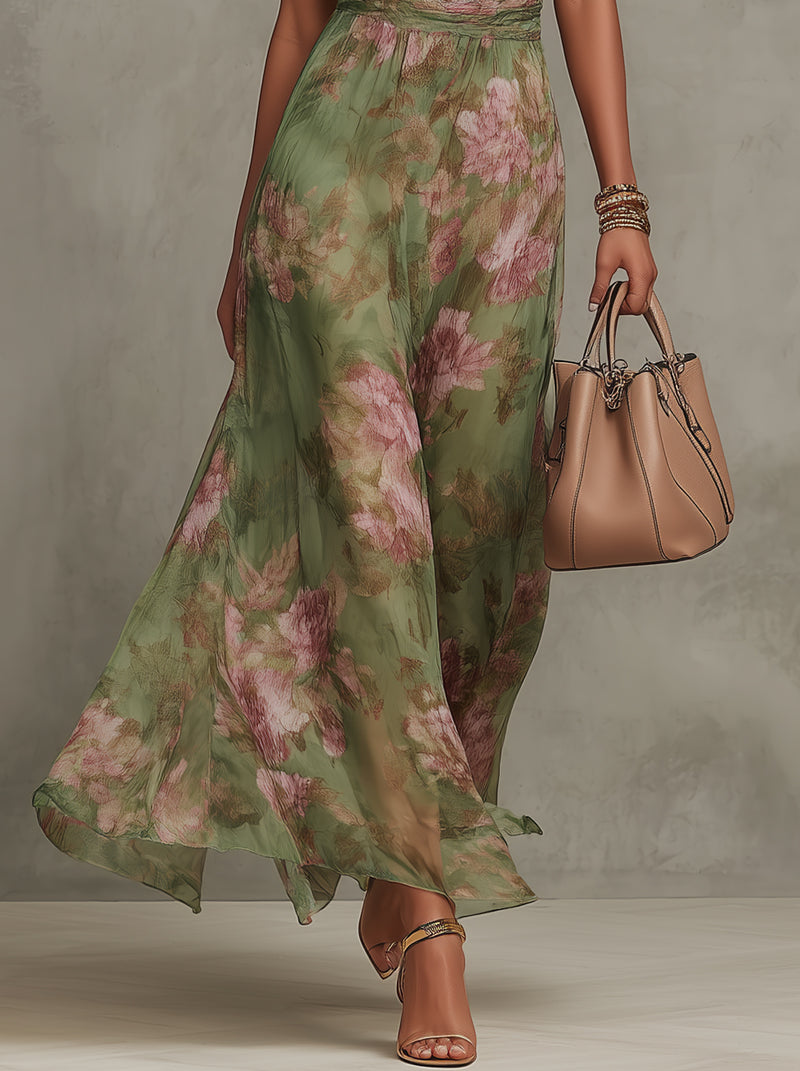 Livia™| Elegant floral halter maxi dress