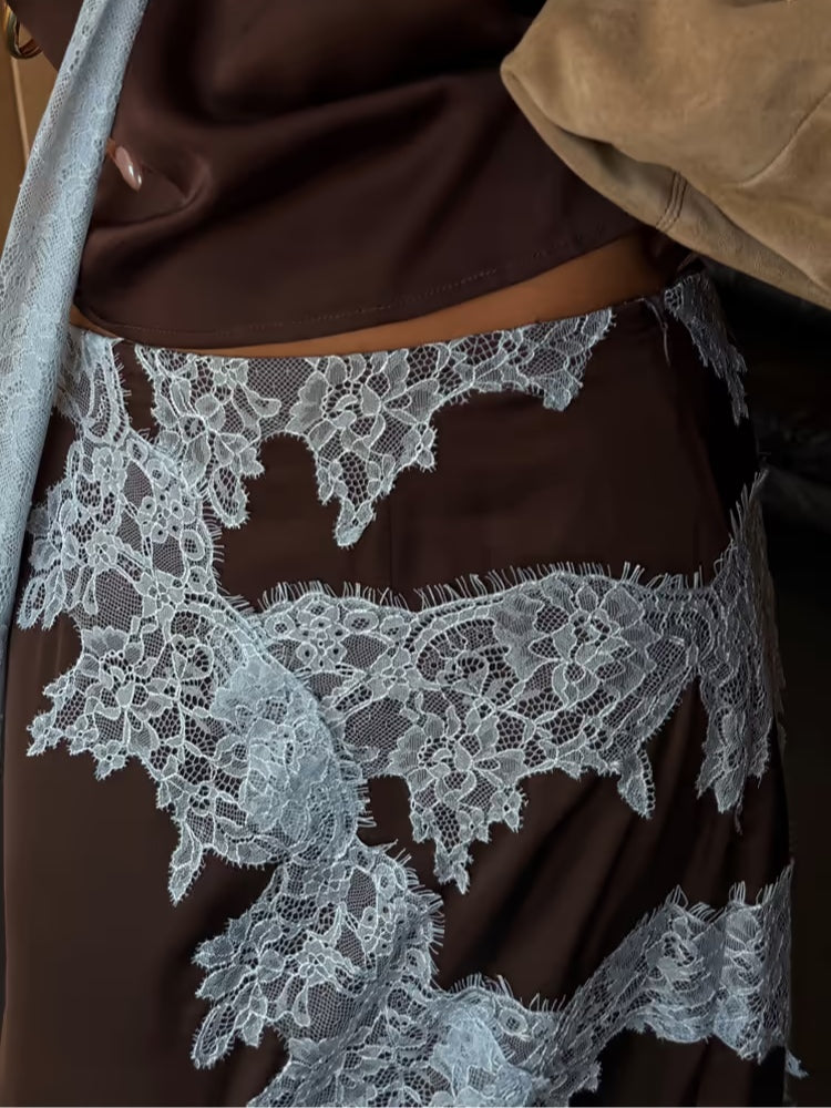 Marisse™ | Elegant Lace Panel Tee & Skirt Set