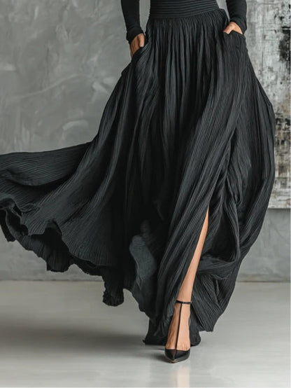 Cybele™ | Black Turtleneck & Pleated Skirt Set