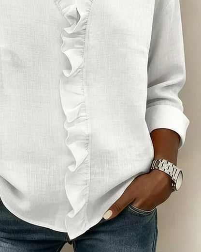 Chiara™ | Blouse with V-neck and delicate ruffles