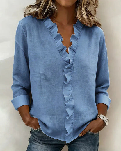 Chiara™ | Blouse with V-neck and delicate ruffles