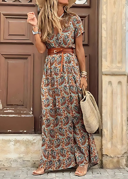 Justine™ – Flowing Bohemian Long Dress with Belt