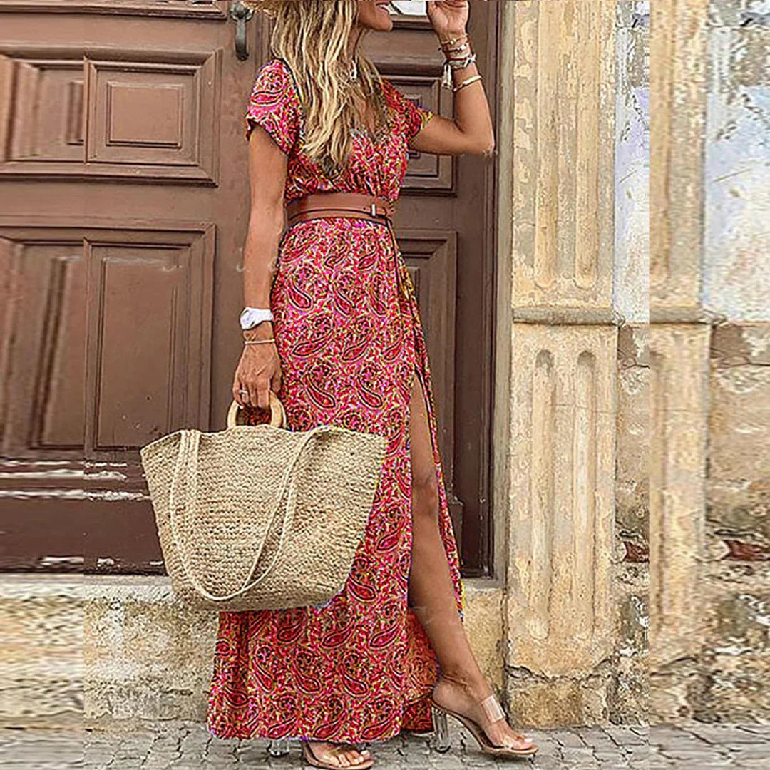 Justine™ – Flowing Bohemian Long Dress with Belt
