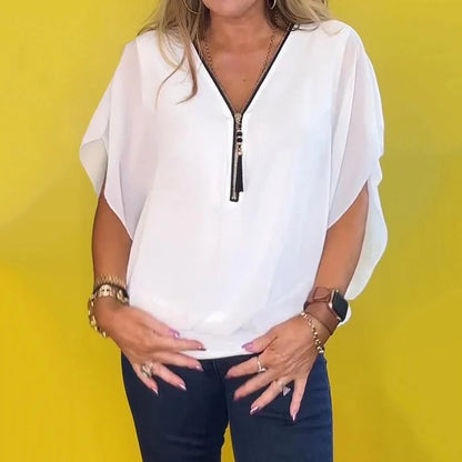 Elani™ | Light Zip Neck Blouse